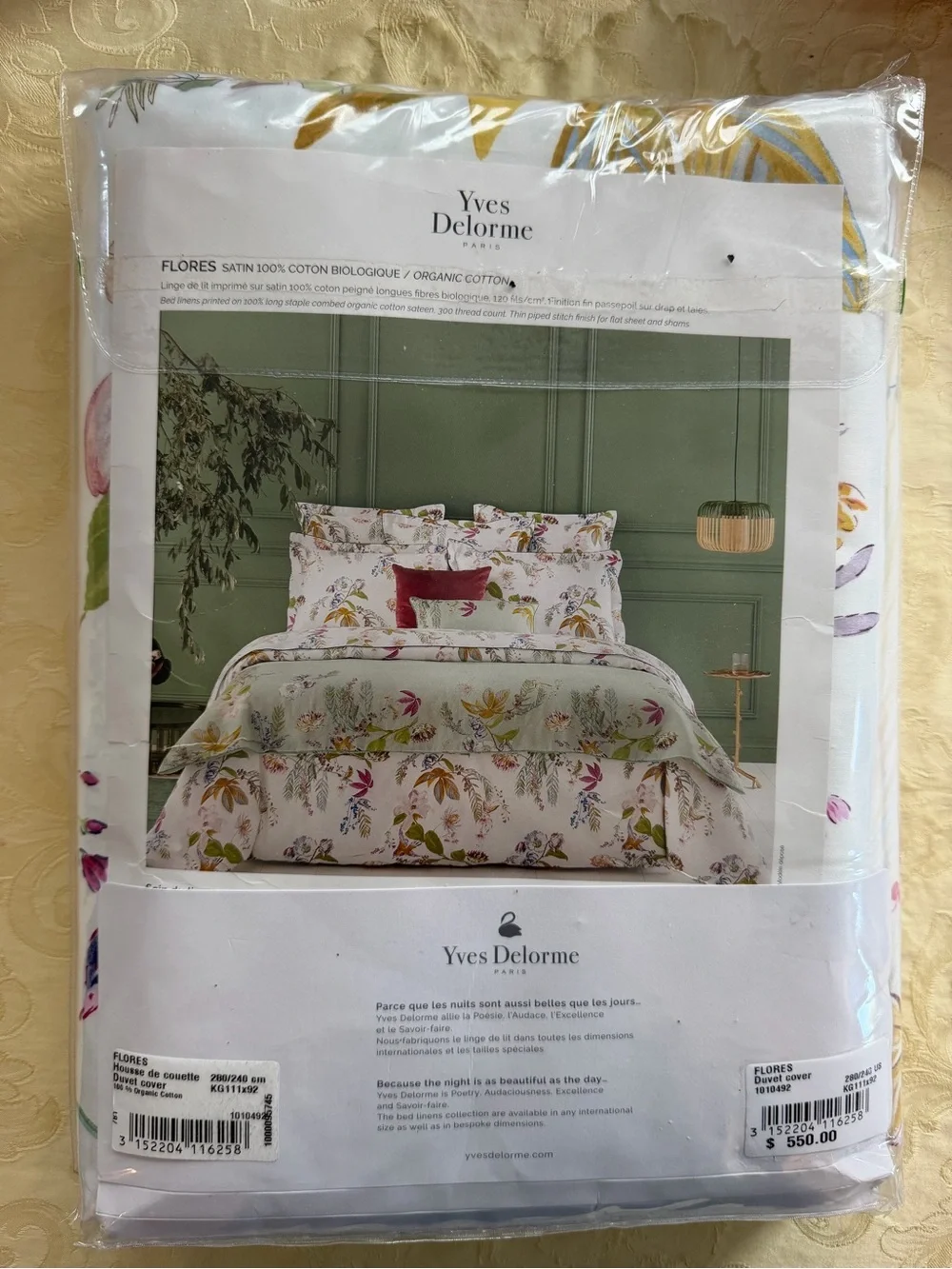 Yves Delorme Flores King Duvet Cover Luxury Floral Bird Print NWT